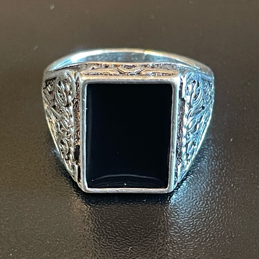 Trendy black obsidian S925 silver ring